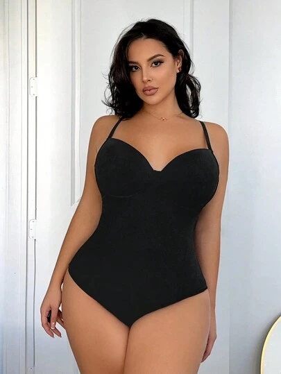 SHEIN SXY Plus Storlek Kvinnors Enfärgad Ärmlös Kroppsuits