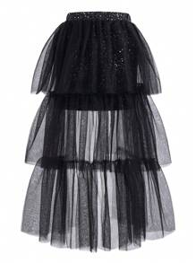 SHEIN Falda De Tul Elegante Y Brillante Para Fiesta De Chica Adolescente (diseño 2 En 1)