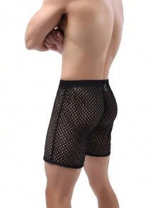 Men's Sexy Mesh Low Rise Trunks - Black - View 3