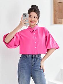 Teen Girls' Lantern Sleeve Blouse - Hot Pink - View 4