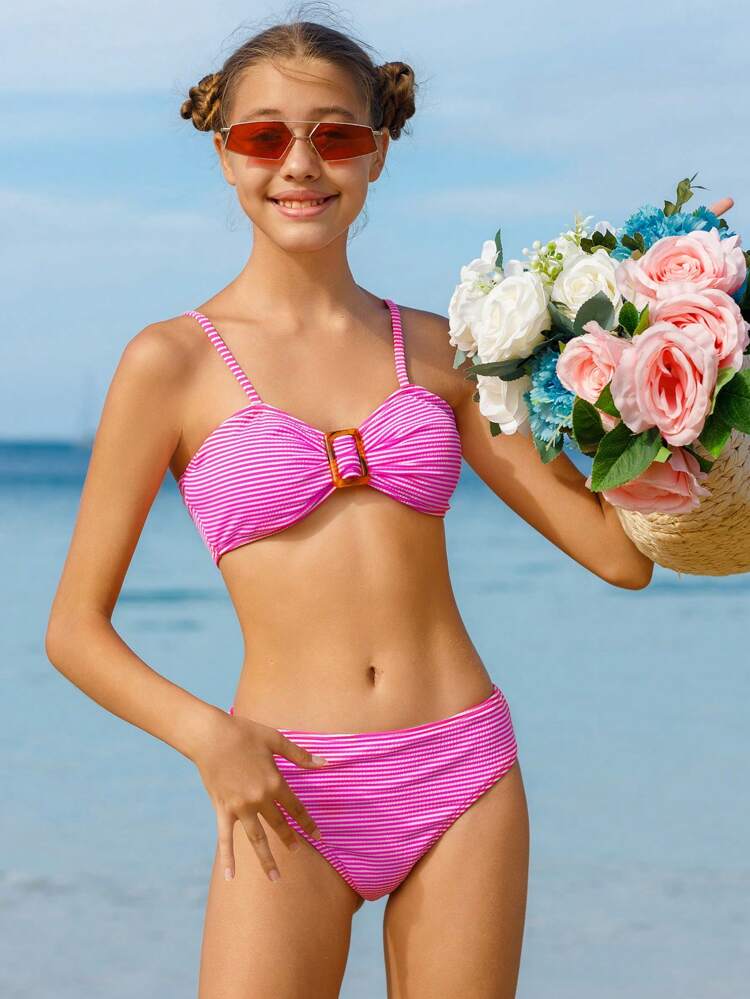 Teen Girl Striped Bikini Set Summer Beach