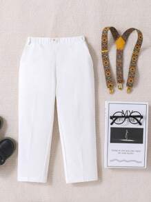 Young Boy Casual Geometric Pattern Overalls With Braces Sibling - White - View 11