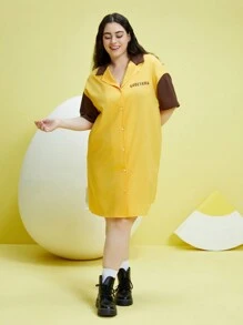 Gudetama X SHEIN 卡通圖形翻領襯衫裙(大尺寸) - 彩色 - 查看 2