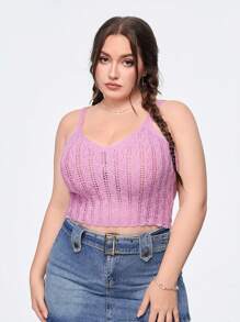 SHEIN Qutie Plus Size Solid Color Hollow Out Knit Top
