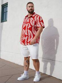 Genlund Men's Plus Size Plant Printed Short Sleeve Shirt And Shorts Set - Multicolor - View 4