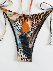 Swim Vcay 2 件套斑马条纹印花性感露肩前系带比基尼套装女士海滩度假 2025 年夏季 - 彩色 - 查看 5