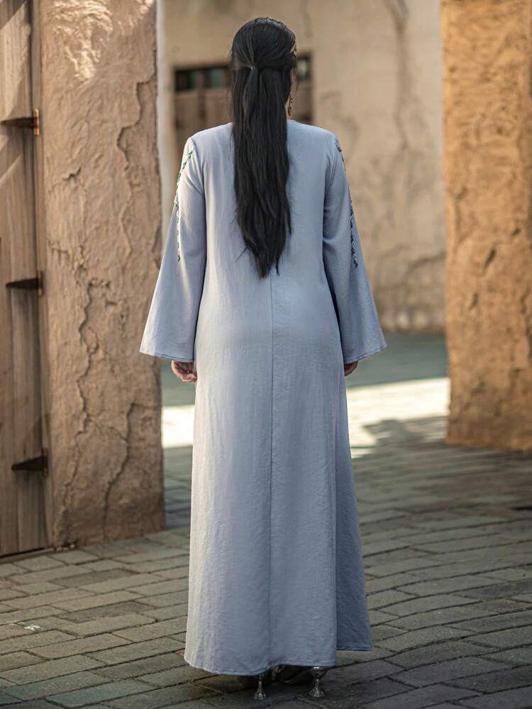 Diamond Decorated Bell Sleeve Dress Kaftan Jalabiya Dress