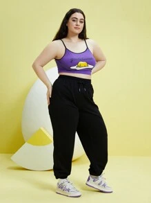 Gudetama X SHEIN Hơn Đồ họa Hoạt hình Cami ngọn & Chạy bộ - Màu tím hoa cà - Xem 3