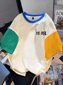 Claim Dot Men Colorblocked Slogan Graphic Printed Short Sleeve T-Shirt, Boyfriend Gift, For Going Out, Back To School - Multicolor - View 2