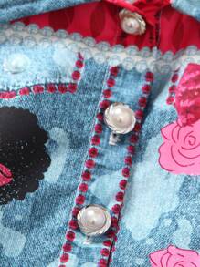 SHEIN Young Girl Denim Effect Vest & Skirt And Letter Printed T-Shirt 2pcs/Set - Multicolor - View 3