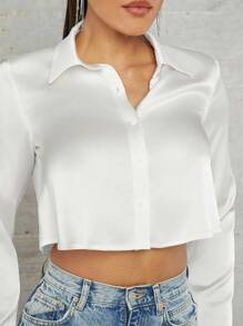 SHEIN BAE 女式纽扣长袖缎面衬衫、长袖上衣