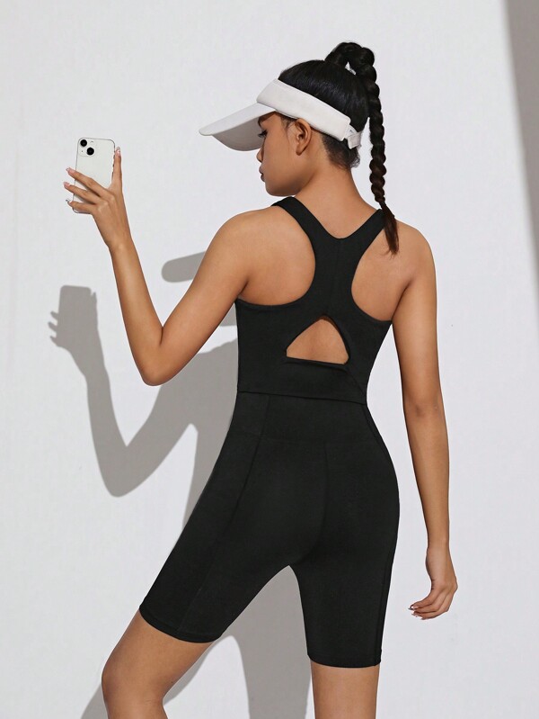 SHEIN Strick-set Für Teenager-mädchen, Bestehend Aus Weste Und Shorts Mit Einfarbig Und Hohlem Rücken Für Sport
