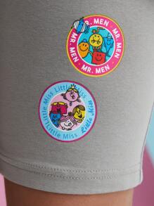 Mr Men Little Miss X SHEIN Women's Cartoon Print Drop Shoulder Pajama Set - Grey - View 4