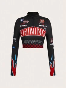 SHEIN ICON 印花半拉鍊y2k圖形短式肚兜 - 彩色 - 查看 2
