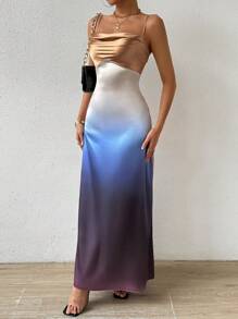 Chiquease Ladies' Gradient Contrast Color Spaghetti Strap Dress - Multicolor - View 6
