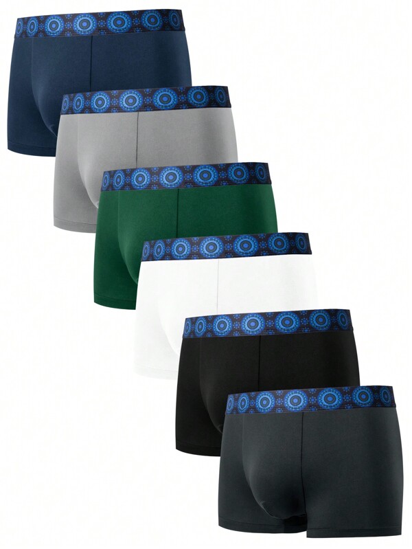 Shein Underwear&Sleepwear Basics Men's Woven Waistband Boxer Briefs, 6pcs/Pack