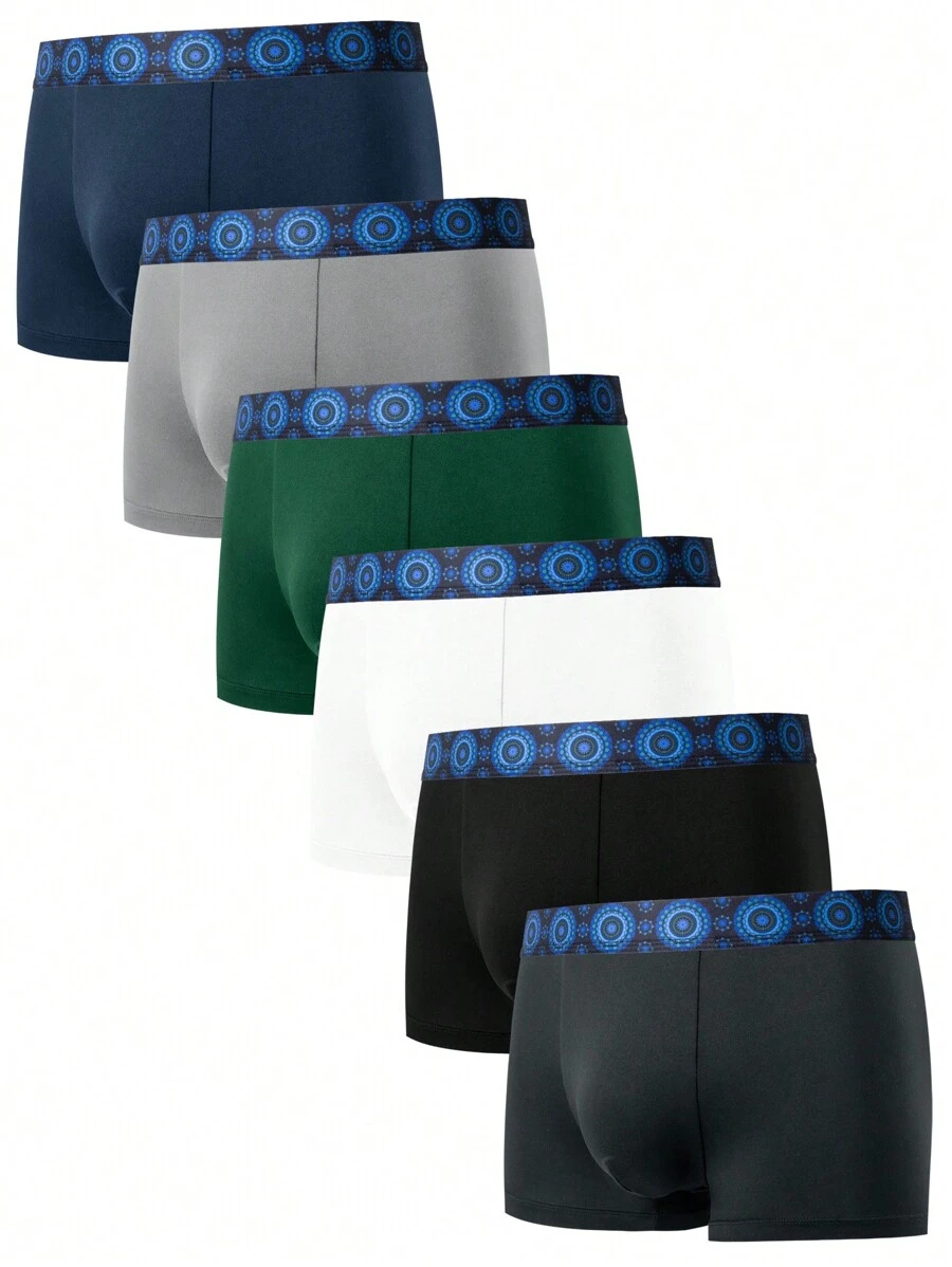 Men's Woven Waistband Boxer Briefs, 6pcs/Pack - Multicolor - View 1