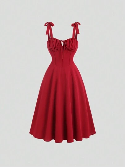 Sweetra Vestido camisola con cordones y espalda descubierta que ajusta la cintura, color borgoña, atuendo para mujer