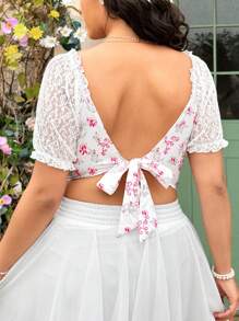 Dreamara Plus Size Women's Lace Panel Floral Print Shirt