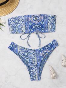 SHEIN Swim Summer Beach Paisley Printed Bandeau Bikini Set With Separate Swimwear - Multicolor - View 1