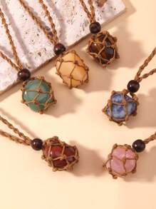 ROMWE Fairycore Vintage Bohemian Style One Random Natural Stone Pendant Necklace - Brown - View 2