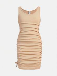 SHEIN Girlism Tween 女童针织纯色褶皱连衣裙套装 3 件套 - 彩色 - 查看 5