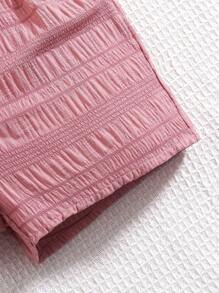 SHEIN X JIMENA & MATEO Young Girl's Pleated Knit Top & Loose Shorts Two Pieces Set With Crossbody Bag - Hot Pink - View 3