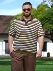 Manfinity Homme 男士加大尺碼拼色條紋polo衫 - 彩色 - 查看 4