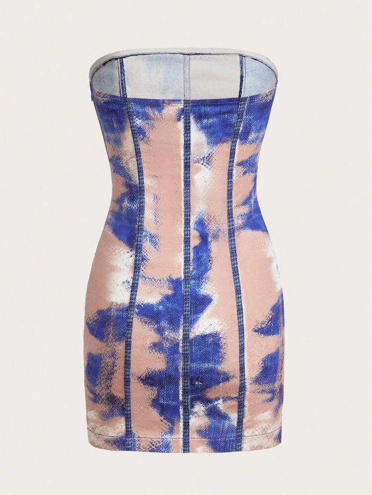 Denim Effect Strapless Dress
