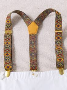 Young Boy Casual Geometric Pattern Overalls With Braces Sibling - White - View 10