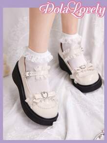 Dola Lovely 女式蕾絲裝飾時尚楔形跟泵鞋 - 杏色 - 查看 8