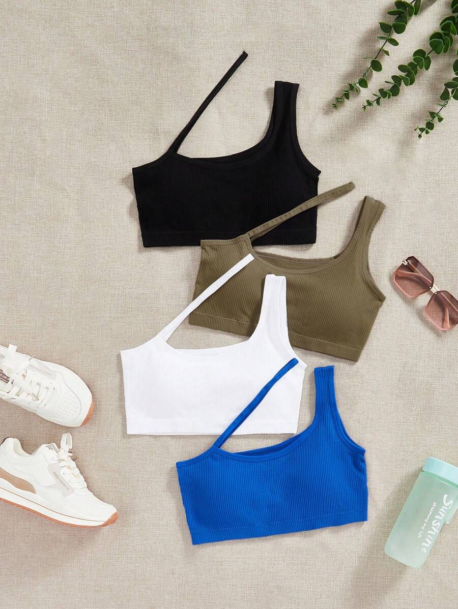 Easithlete 4入組一肩羅紋針織運動文胸 - 彩色 - 查看 1