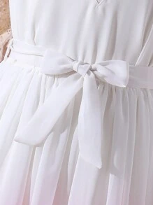 SHEIN Tween Girl Purple Floral Print Chiffon Ball Gown Dress With Belt - Purple - View 4