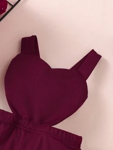 Jumpsuit Bayi Perempuan Criss Cross Memotong Ruffle Hem Plain - Burgundy - View 3