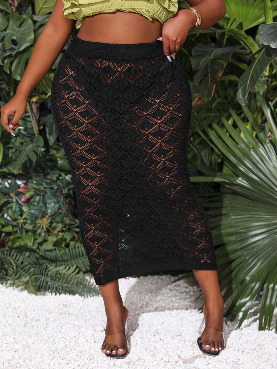 Slaydiva Phong cách Màu thuần Gợi cảm mỏng Xu hướng: Cắt giảm Kích thước lớn Dệt kim Váy Đối với phụ nữ - màu đen - Xem 1