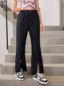 Teenage Girls' Wide Leg Pants With Split Hem - Black - View 4