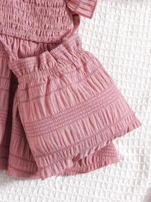 SHEIN X JIMENA & MATEO Young Girl's Pleated Knit Top & Loose Shorts Two Pieces Set With Crossbody Bag - Hot Pink - View 5