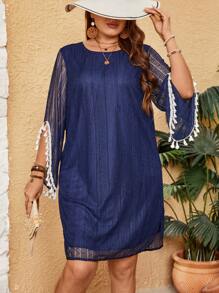 SHEIN LUNE Plus Size Lace Splicing Tassel Fringe Trimmed Dress