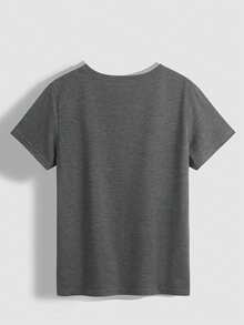 Plus Size Women Summer Fox Print Round Neck Short Sleeve Casual T-Shirt - Dark Grey - View 2