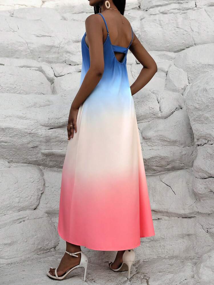 Gradient Loose Fit Spaghetti Strap Dress With Round Neckline
