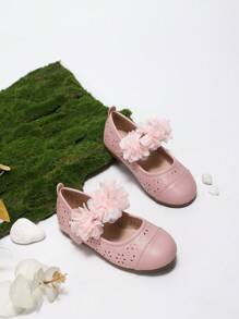 Girls' Spring/Summer Casual And Fashionable Flat Princess Sandals With Cute Small Flower Decor In Pink Color - Pink - View 3
