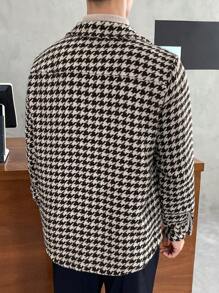 GENTILAND 1 件男士宽松千鸟格图案翻盖口袋大衣 - 棕色 - 查看 2