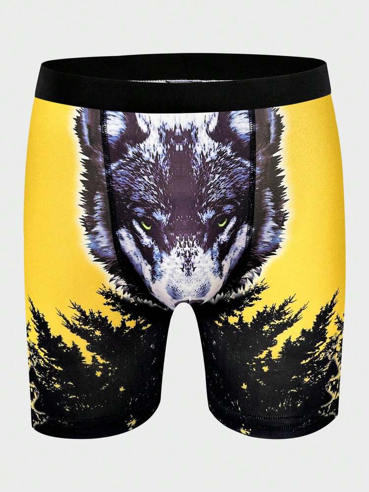 5pcs Men's Wolf Head Print Boxer Shorts