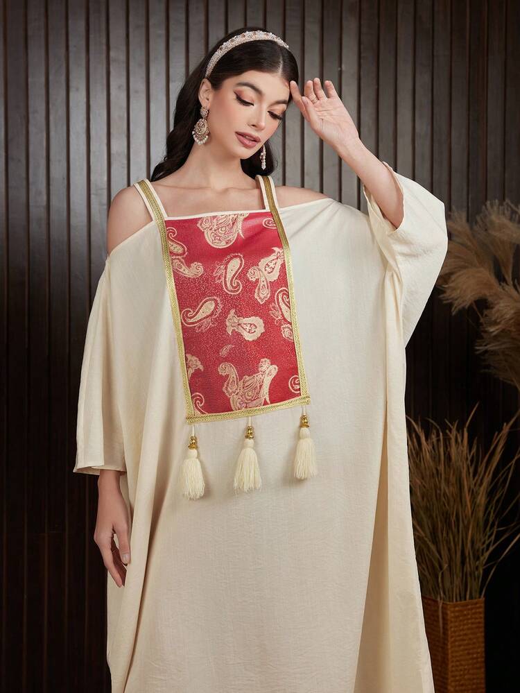 Patchwork Paisley Printed Dress With Tassel Trim