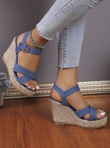 Summer Fashion Ankle-Strap Women Wedge Heel Platform Sandals With Open Toe - Blue - View 2