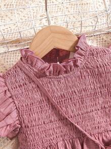 SHEIN X JIMENA & MATEO Young Girl's Pleated Knit Top & Loose Shorts Two Pieces Set With Crossbody Bag - Hot Pink - View 6