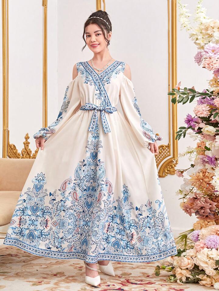 【韓国ブランド】ハーフオフショルダーミディワンピースN309 SHEIN ミディ丈ワンピース Ol風 フローラル オフショルダー