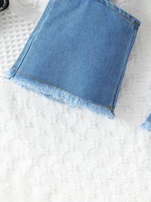 Ensemble de 2 pièces pour bébé fille : Top blanc à la mode et short en jean déchiré, tenue d'été - Blanc - Voir 3