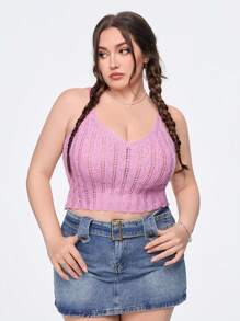 SHEIN Qutie Plus Size Solid Color Hollow Out Knit Top