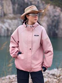 In My Nature Chaquetón Con Capucha Outdoor Softshell, Estampado De Letra Con Cremallera Y Cordones - Rosa - Ver 5